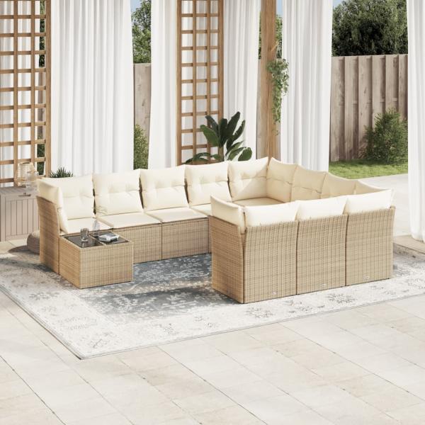 ARDEBO.de - 11-tlg. Garten-Sofagarnitur mit Kissen Beige Poly Rattan