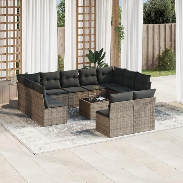 ARDEBO.de - 12-tlg. Garten-Sofagarnitur mit Kissen Grau Poly Rattan