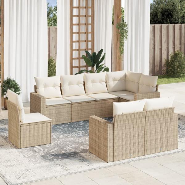 ARDEBO.de - 8-tlg. Garten-Sofagarnitur mit Kissen Beige Poly Rattan