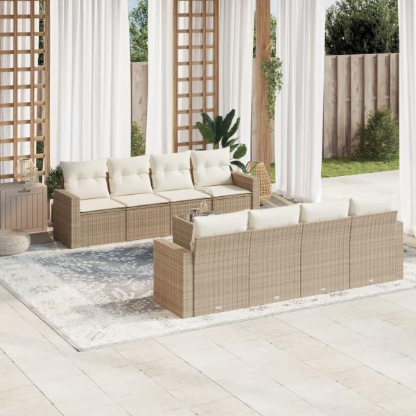 ARDEBO.de - 9-tlg. Garten-Sofagarnitur mit Kissen Beige Poly Rattan