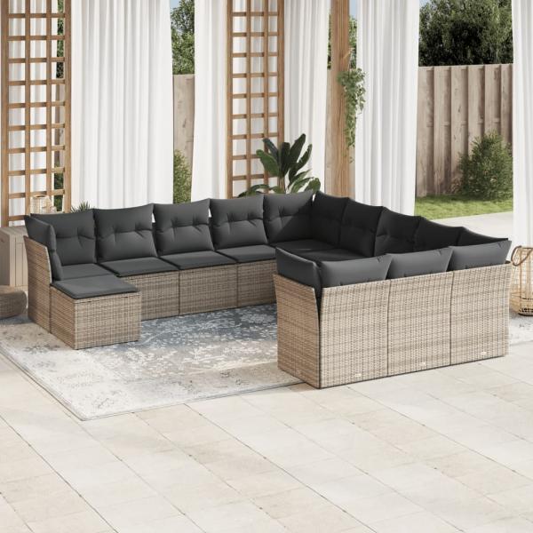 ARDEBO.de - 12-tlg. Garten-Sofagarnitur mit Kissen Grau Poly Rattan