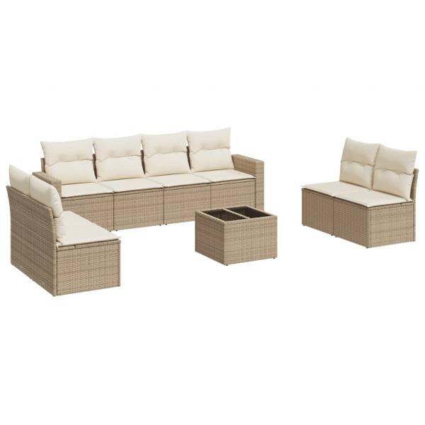 9-tlg. Garten-Sofagarnitur mit Kissen Beige Poly Rattan