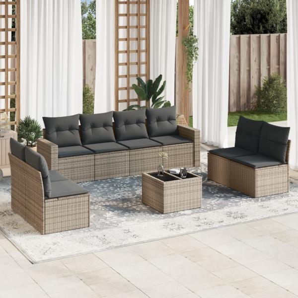 ARDEBO.de - 9-tlg. Garten-Sofagarnitur mit Kissen Grau Poly Rattan