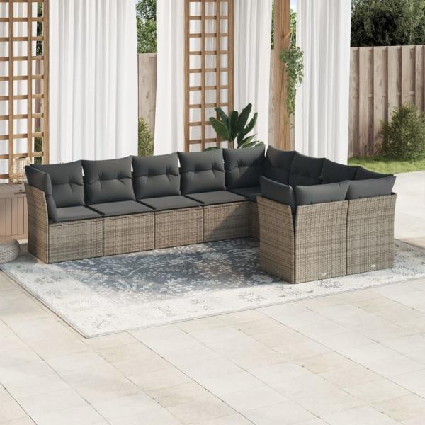 ARDEBO.de - 9-tlg. Garten-Sofagarnitur mit Kissen Grau Poly Rattan