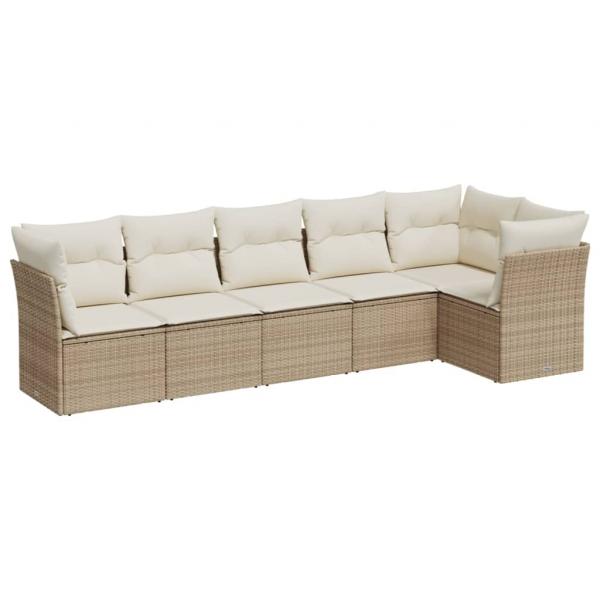 6-tlg. Garten-Sofagarnitur mit Kissen Beige Poly Rattan