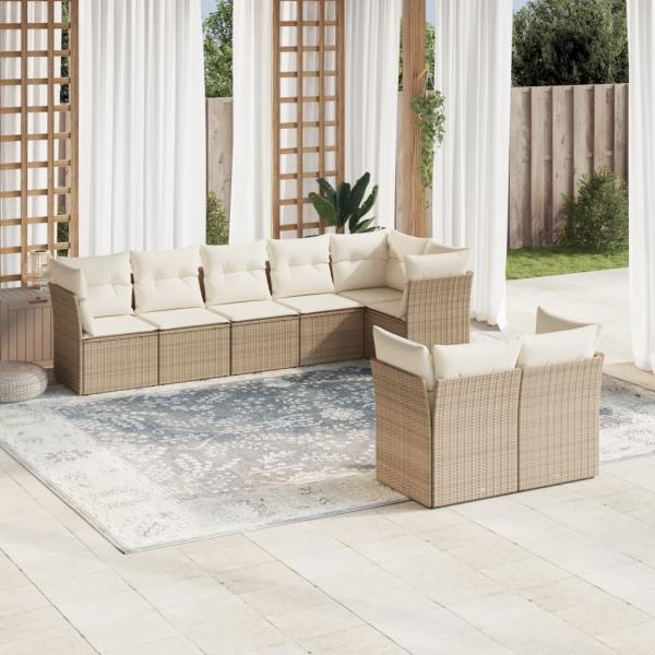 ARDEBO.de - 8-tlg. Garten-Sofagarnitur mit Kissen Beige Poly Rattan