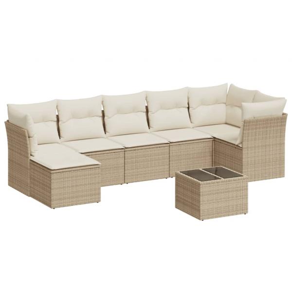 8-tlg. Garten-Sofagarnitur mit Kissen Beige Poly Rattan