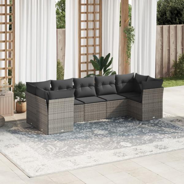 ARDEBO.de - 7-tlg. Garten-Sofagarnitur mit Kissen Grau Poly Rattan