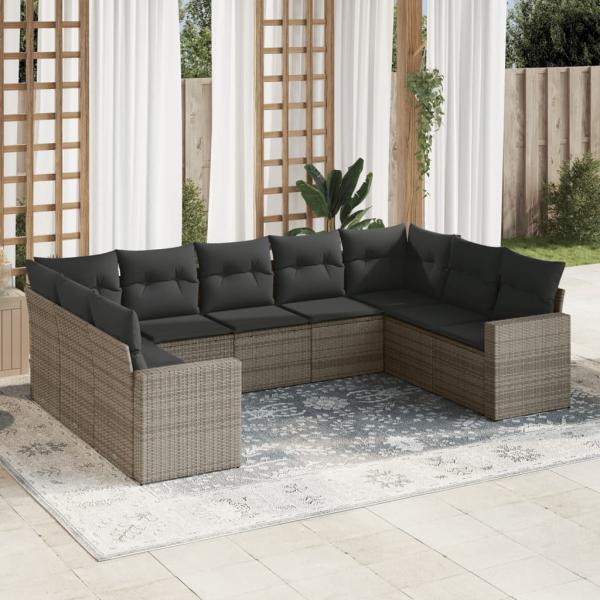 ARDEBO.de - 9-tlg. Garten-Sofagarnitur mit Kissen Grau Poly Rattan