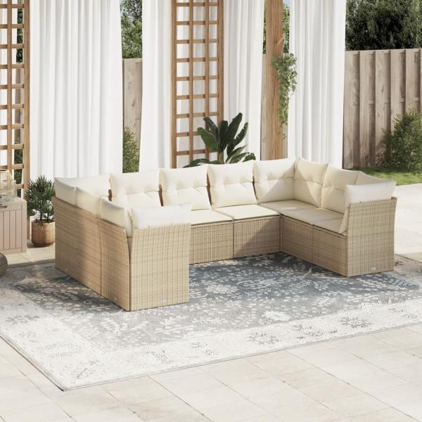 ARDEBO.de - 9-tlg. Garten-Sofagarnitur mit Kissen Beige Poly Rattan