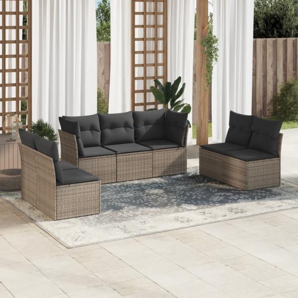 ARDEBO.de - 7-tlg. Garten-Sofagarnitur mit Kissen Grau Poly Rattan