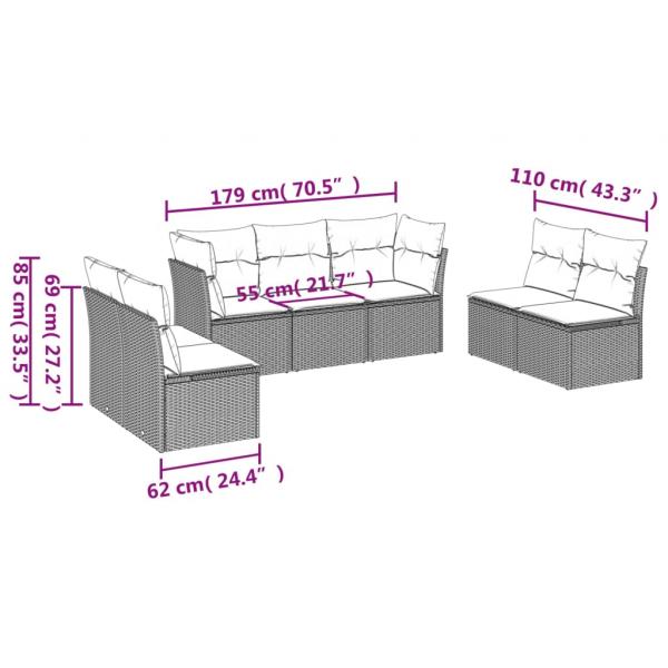 7-tlg. Garten-Sofagarnitur mit Kissen Grau Poly Rattan