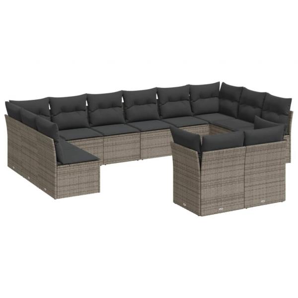 12-tlg. Garten-Sofagarnitur mit Kissen Grau Poly Rattan