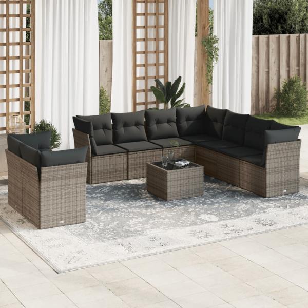 ARDEBO.de - 10-tlg. Garten-Sofagarnitur mit Kissen Grau Poly Rattan