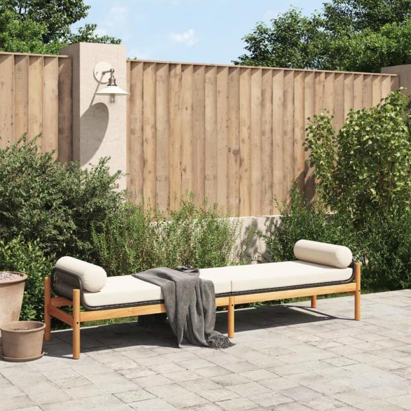 Gartenbank mit Kissen Schwarz Poly Rattan Akazie