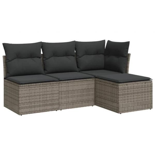 4-tlg. Garten-Sofagarnitur mit Kissen Grau Poly Rattan