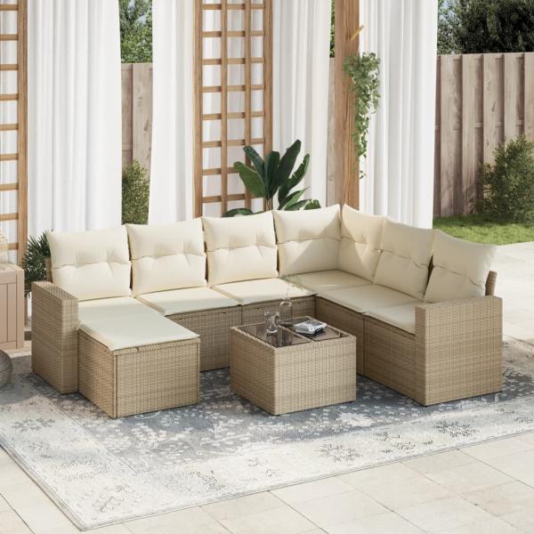 ARDEBO.de - 8-tlg. Garten-Sofagarnitur mit Kissen Beige Poly Rattan