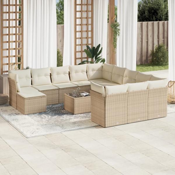 ARDEBO.de - 13-tlg. Garten-Sofagarnitur mit Kissen Beige Poly Rattan