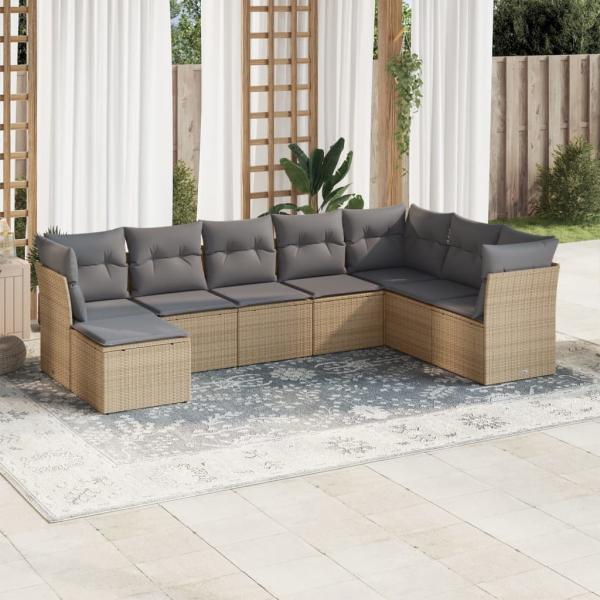 ARDEBO.de - 8-tlg. Garten-Sofagarnitur mit Kissen Beige Poly Rattan