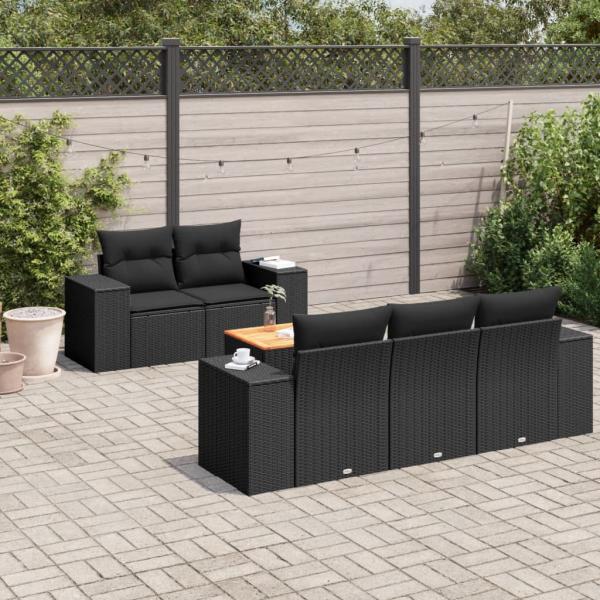 ARDEBO.de - 6-tlg. Garten-Sofagarnitur mit Kissen Schwarz Poly Rattan