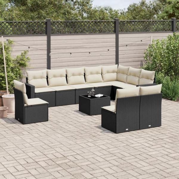 ARDEBO.de - 11-tlg. Garten-Sofagarnitur mit Kissen Schwarz Poly Rattan