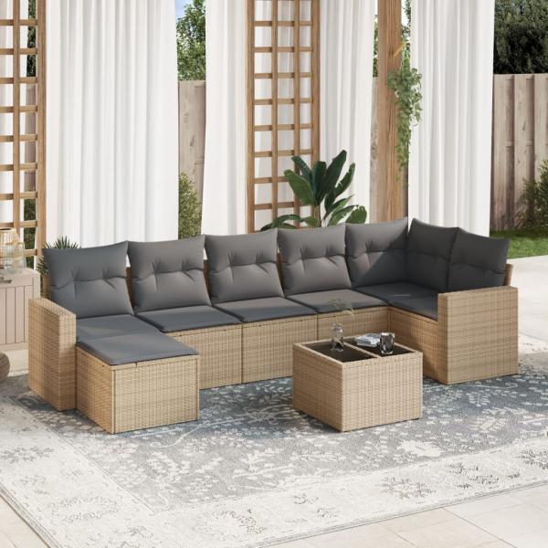 ARDEBO.de - 8-tlg. Garten-Sofagarnitur mit Kissen Beige Poly Rattan