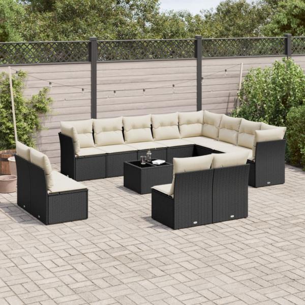 ARDEBO.de - 13-tlg. Garten-Sofagarnitur mit Kissen Schwarz Poly Rattan