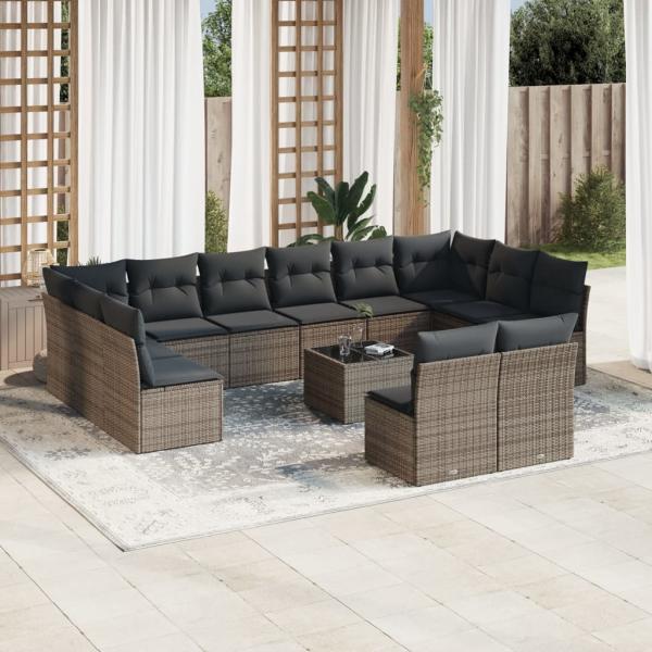 ARDEBO.de - 13-tlg. Garten-Sofagarnitur mit Kissen Grau Poly Rattan