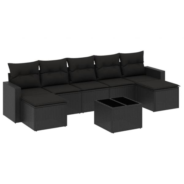 8-tlg. Garten-Sofagarnitur mit Kissen Schwarz Poly Rattan