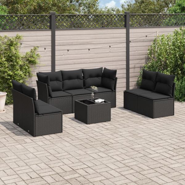 ARDEBO.de - 8-tlg. Garten-Sofagarnitur mit Kissen Schwarz Poly Rattan