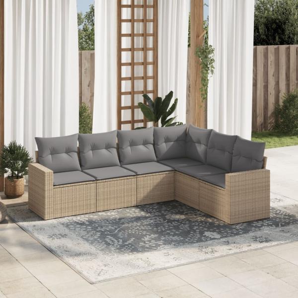 ARDEBO.de - 6-tlg. Garten-Sofagarnitur mit Kissen Beige Poly Rattan