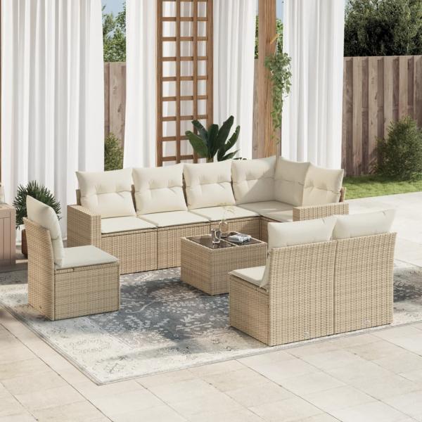 ARDEBO.de - 9-tlg. Garten-Sofagarnitur mit Kissen Beige Poly Rattan