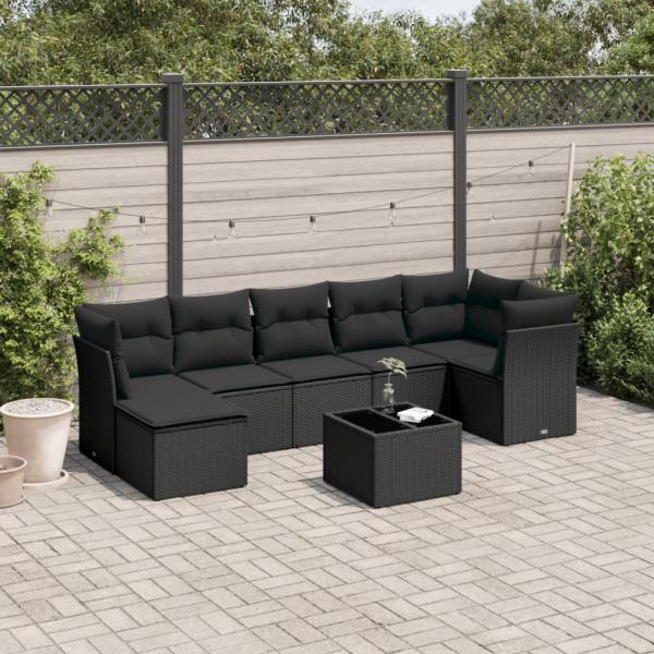 ARDEBO.de - 8-tlg. Garten-Sofagarnitur mit Kissen Schwarz Poly Rattan