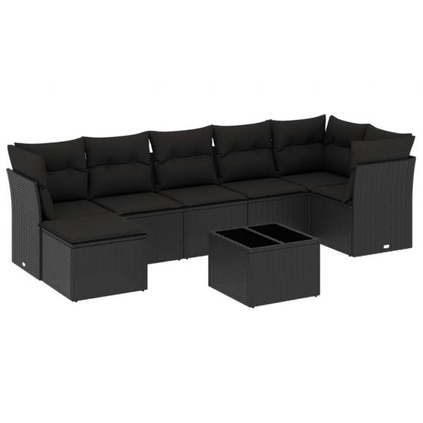 8-tlg. Garten-Sofagarnitur mit Kissen Schwarz Poly Rattan