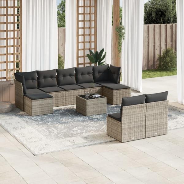 ARDEBO.de - 10-tlg. Garten-Sofagarnitur mit Kissen Grau Poly Rattan