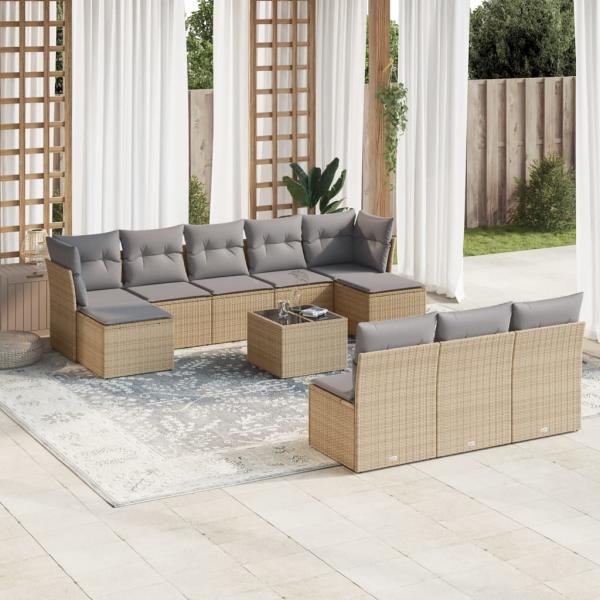 ARDEBO.de - 11-tlg. Garten-Sofagarnitur mit Kissen Beige Poly Rattan