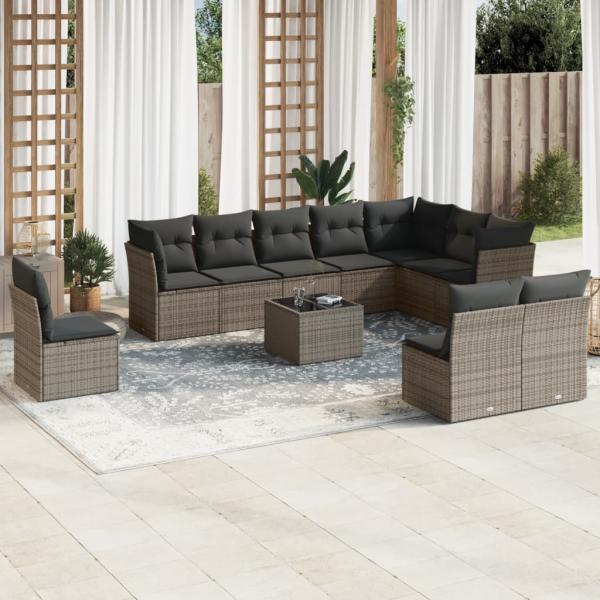 ARDEBO.de - 11-tlg. Garten-Sofagarnitur mit Kissen Grau Poly Rattan