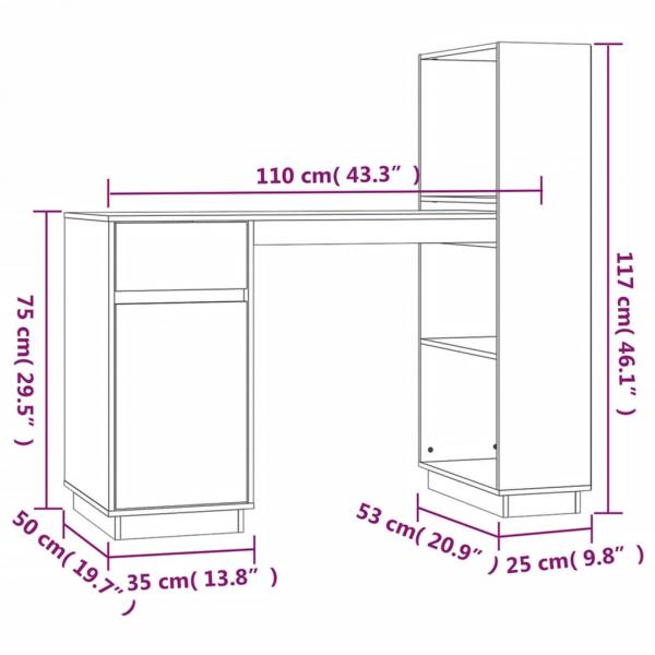 Schreibtisch Schwarz 110x53x117 cm Massivholz Kiefer