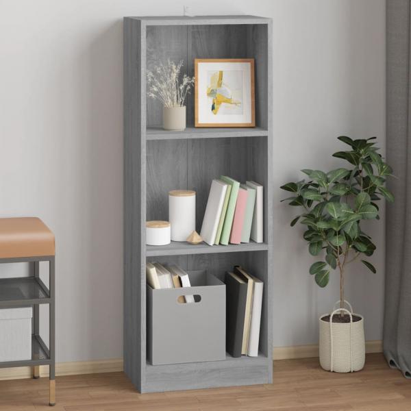 ARDEBO.de - Bücherregal 3 Fächer Grau Sonoma 40x24x109 cm Holzwerkstoff