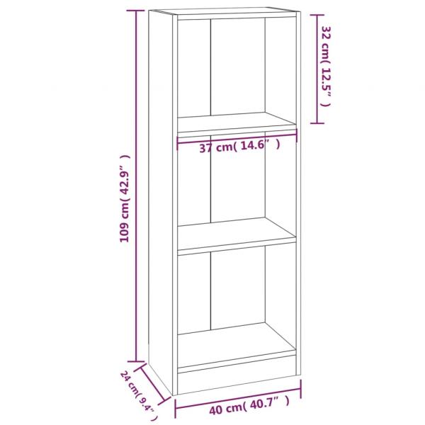 Bücherregal 3 Fächer Grau Sonoma 40x24x109 cm Holzwerkstoff