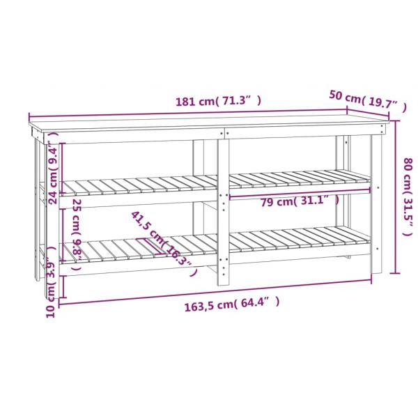 Werkbank Grau 181x50x80 cm Massivholz Kiefer