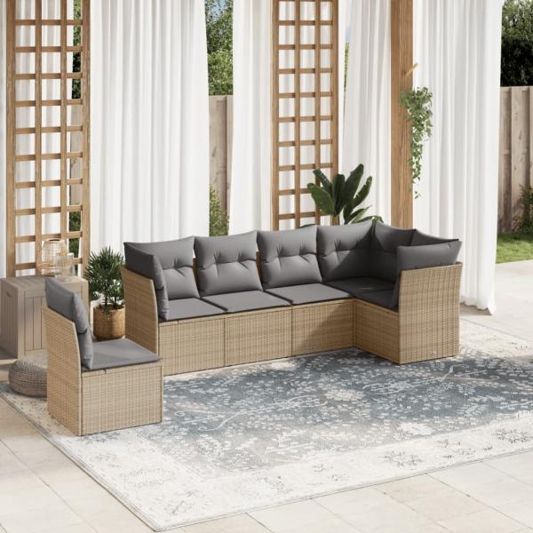 ARDEBO.de - 6-tlg. Garten-Sofagarnitur mit Kissen Beige Poly Rattan