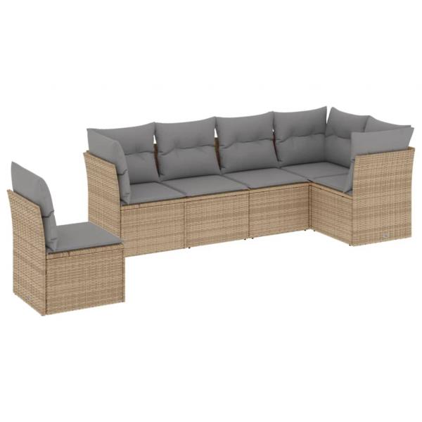 6-tlg. Garten-Sofagarnitur mit Kissen Beige Poly Rattan