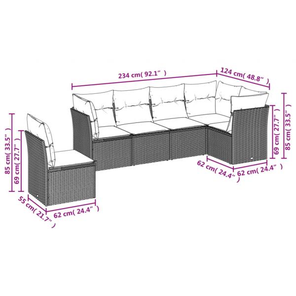 6-tlg. Garten-Sofagarnitur mit Kissen Beige Poly Rattan