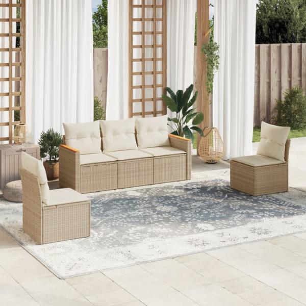 ARDEBO.de - 5-tlg. Garten-Sofagarnitur mit Kissen Beige Poly Rattan