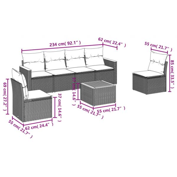 7-tlg. Garten-Sofagarnitur mit Kissen Beige Poly Rattan