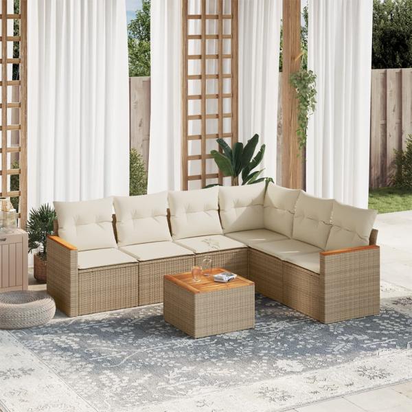 ARDEBO.de - 7-tlg. Garten-Sofagarnitur mit Kissen Beige Poly Rattan