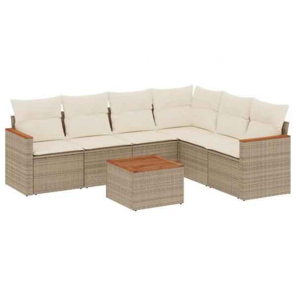 7-tlg. Garten-Sofagarnitur mit Kissen Beige Poly Rattan