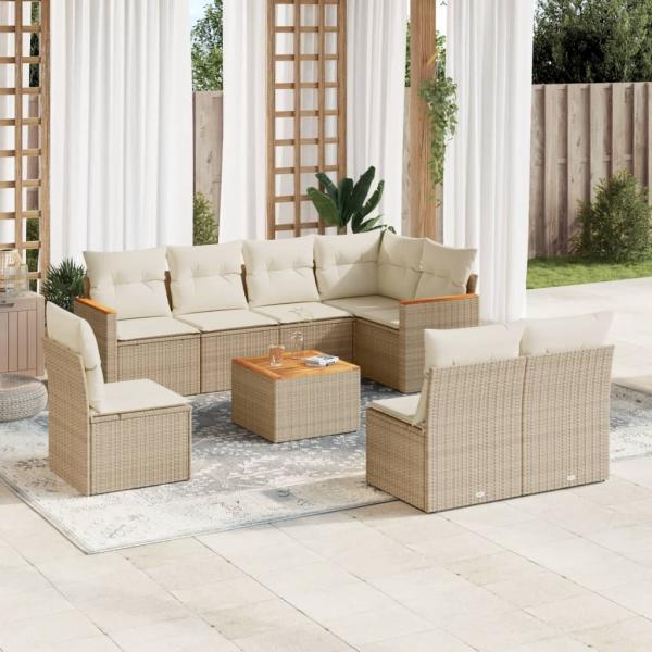 ARDEBO.de - 9-tlg. Garten-Sofagarnitur mit Kissen Beige Poly Rattan