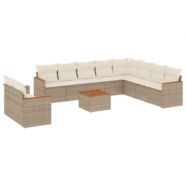 11-tlg. Garten-Sofagarnitur mit Kissen Beige Poly Rattan